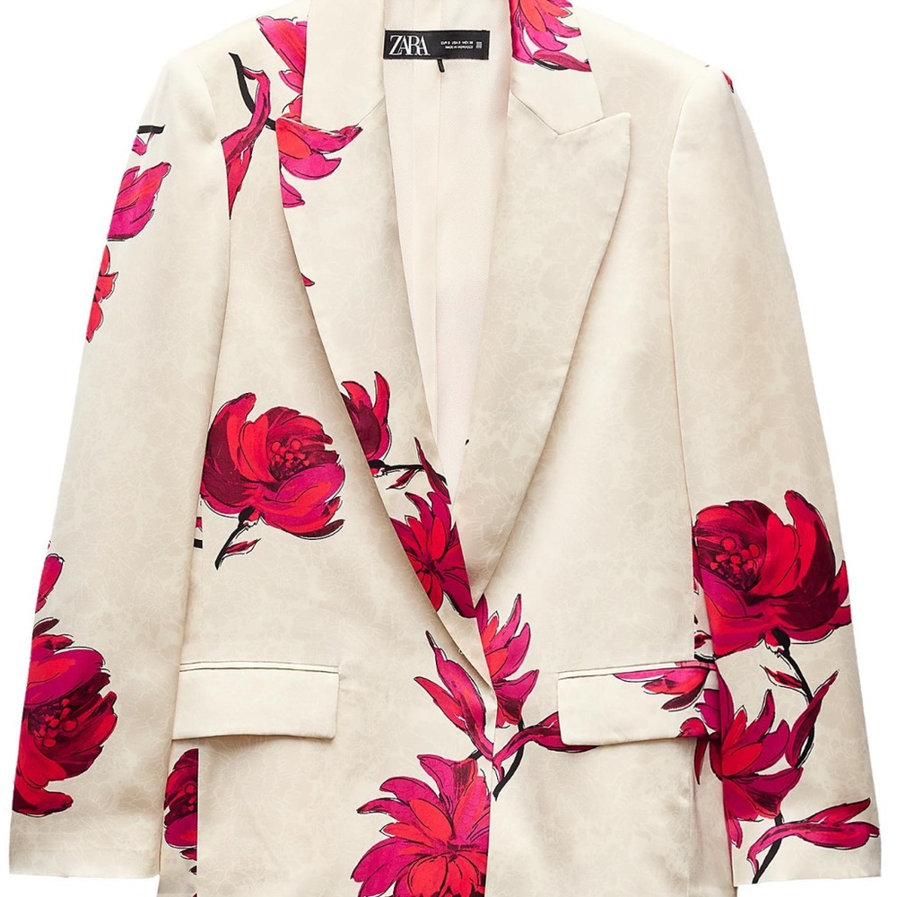 Zara Cream Blazer with Bold Fuchsia Floral Print